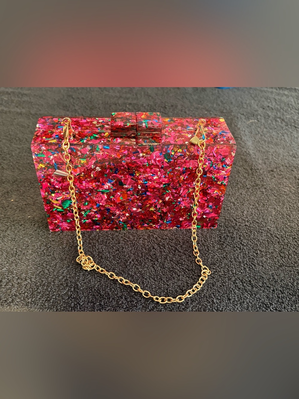 Multicolor confetti glitter acrylic box clutch or crossbody purse